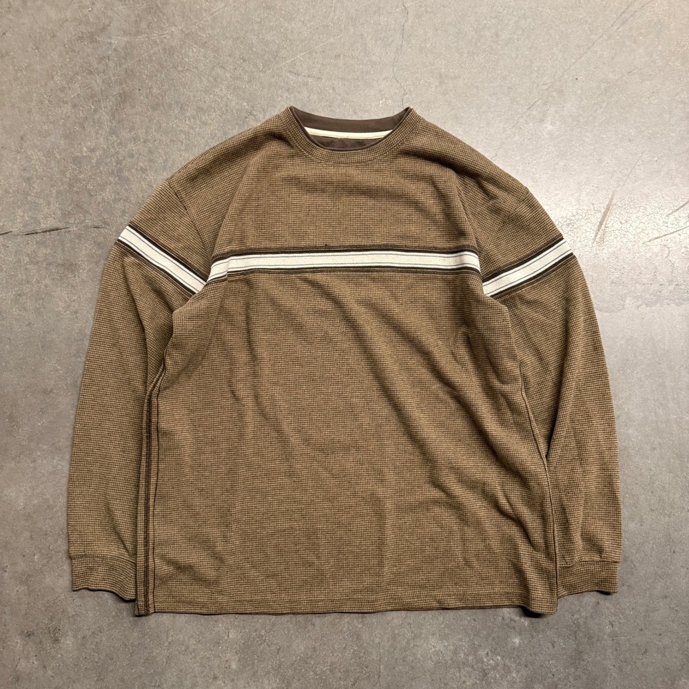 No Fear Mens Brown Waffle Knit Thermal Long Sleeve Stripe Shirt XL